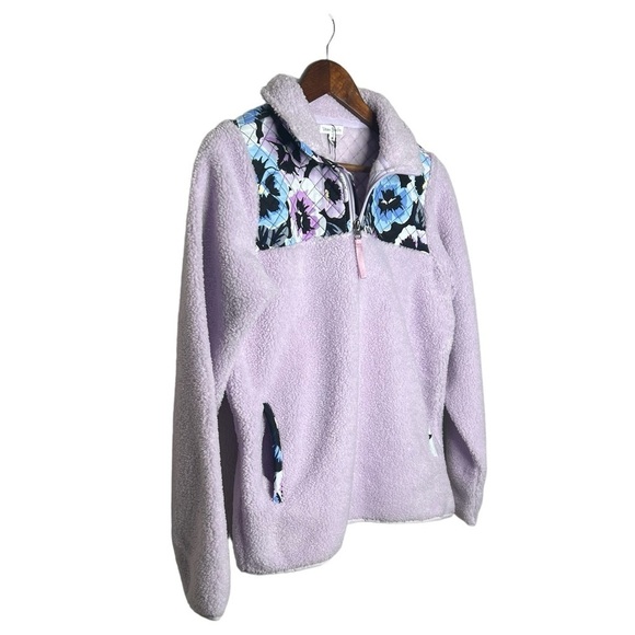 Vera Bradley Teddy Fleece Pocket Pullover Plum Pansies - Picture 4 of 10